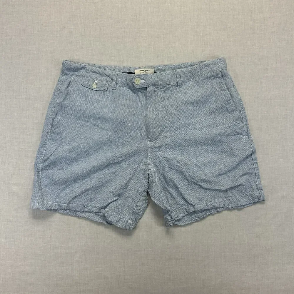 Banana Republic Linen Blend Chino Shorts Men's Size 36 Blue Plaid Casual Pockets